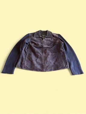 Vintage Fabio Genuine Leather Knit Sleeve Jacket Brown Women’s L
